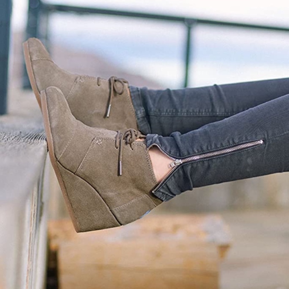 Toms Suede Desert Wedge Booties